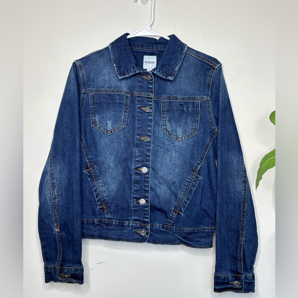 M1 Kensie Blue Jean Jacket Dark Wash Denim Women Small Casual Minimalist